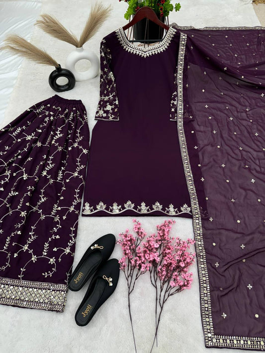 Luminous Purple Georgette Embroidery Sequence Salwar Suit By WTW