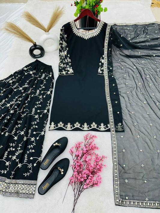 Luminous Black Color Georgette Embroidery Sequence Salwar Suit By WTW