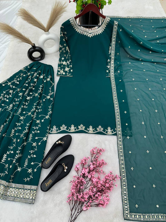 Luminous Peacock Green Color Georgette Embroidery Salwar Suit By WTW