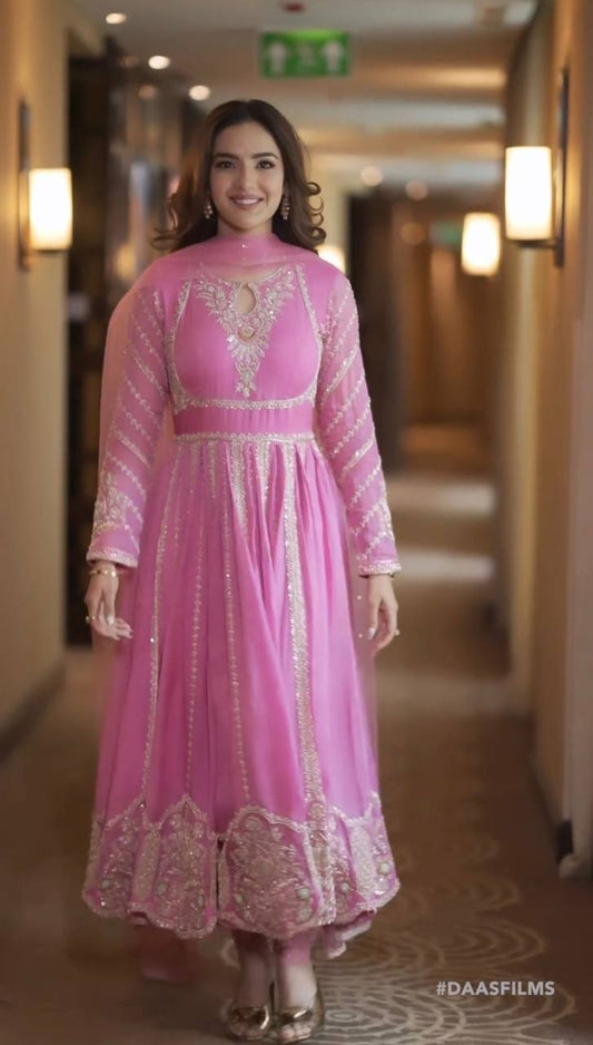 Dazzling Pink Color Georgette Sequence Embroidery Anarkali Suit By WTW