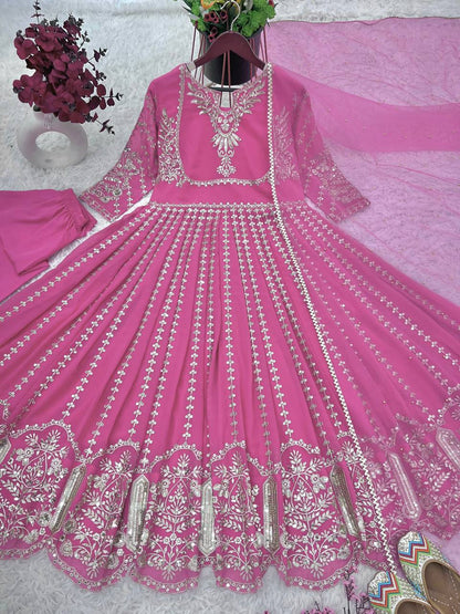 Dazzling Pink Color Georgette Sequence Embroidery Anarkali Suit By WTW