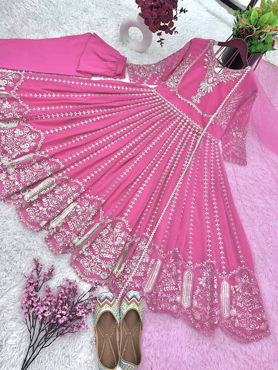 Dazzling Pink Color Georgette Sequence Embroidery Anarkali Suit By WTW