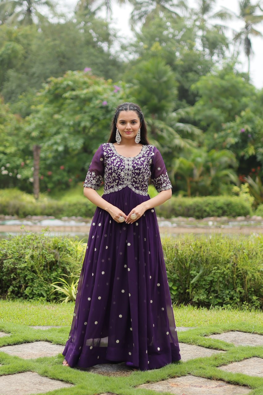 Purple Embroidered Faux Blooming Gown By WTW