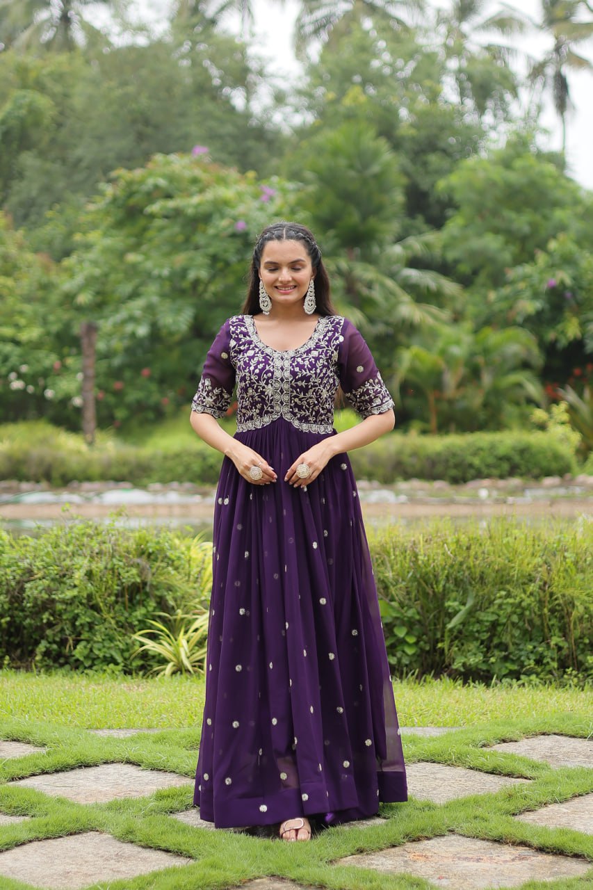 Purple Embroidered Faux Blooming Gown By WTW