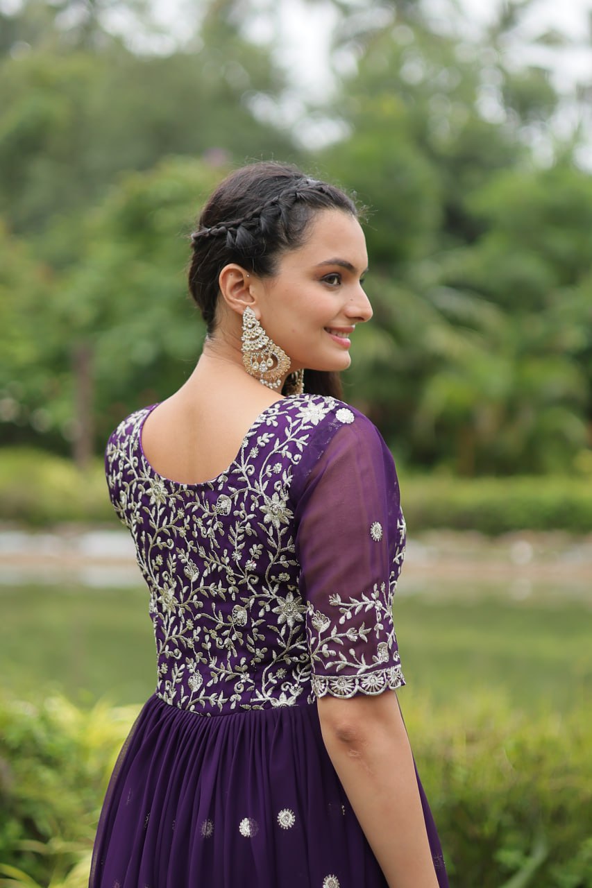 Purple Embroidered Faux Blooming Gown By WTW