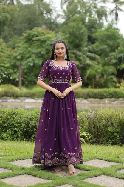 Purple Embroidered Faux Blooming Gown By WTW