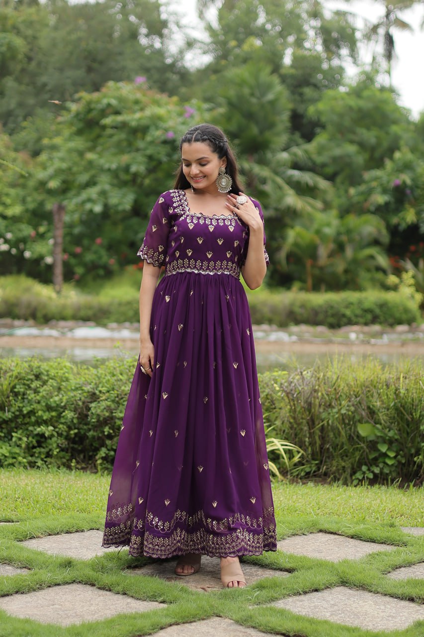 Purple Embroidered Faux Blooming Gown By WTW