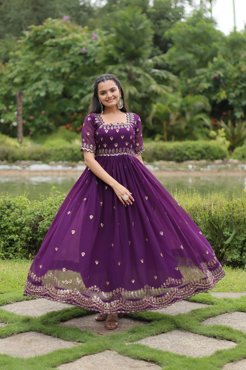 Purple Embroidered Faux Blooming Gown By WTW