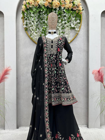 Latest Black Color Georgette Sequence Work Ready Made Salwar Suit By WTW