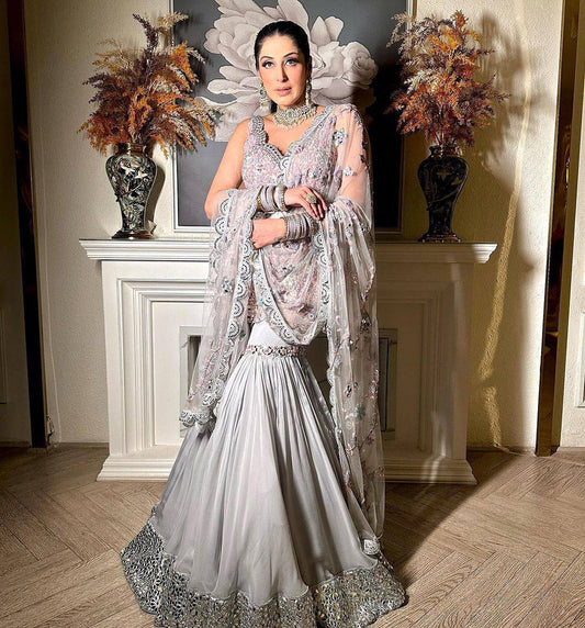 Fancy Grey Color Georgette Thread Sequence Work Sharara Suit By WTW