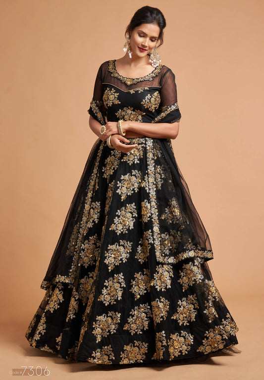 Charming Black Zari Embroidered Net Wedding Wear Lehenga Choli By WTW
