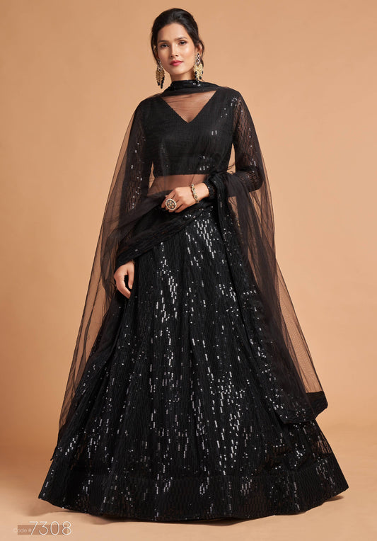 Shocking Black Sequence Embroidered Party Wear Net Lehenga Choli By WTW