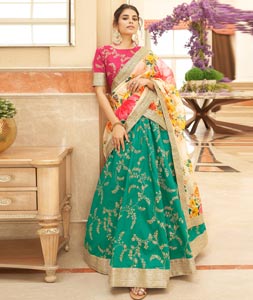 Sea Green Art Silk A Line Lehenga Choli By WTW