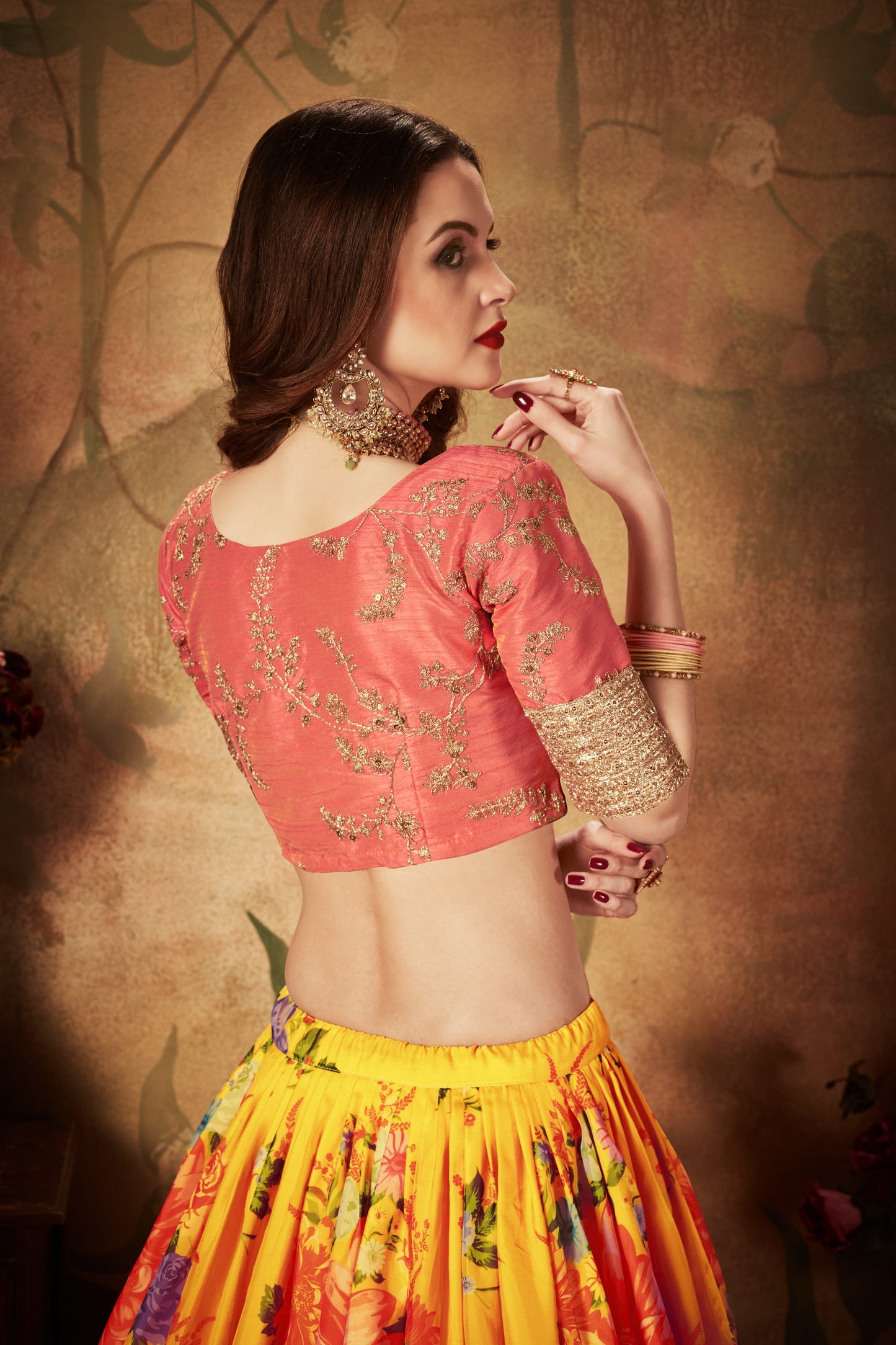 Adorning Yellow Digital Printed Organza Silk Wedding Lehenga Choli With Orange Blouse By WTW