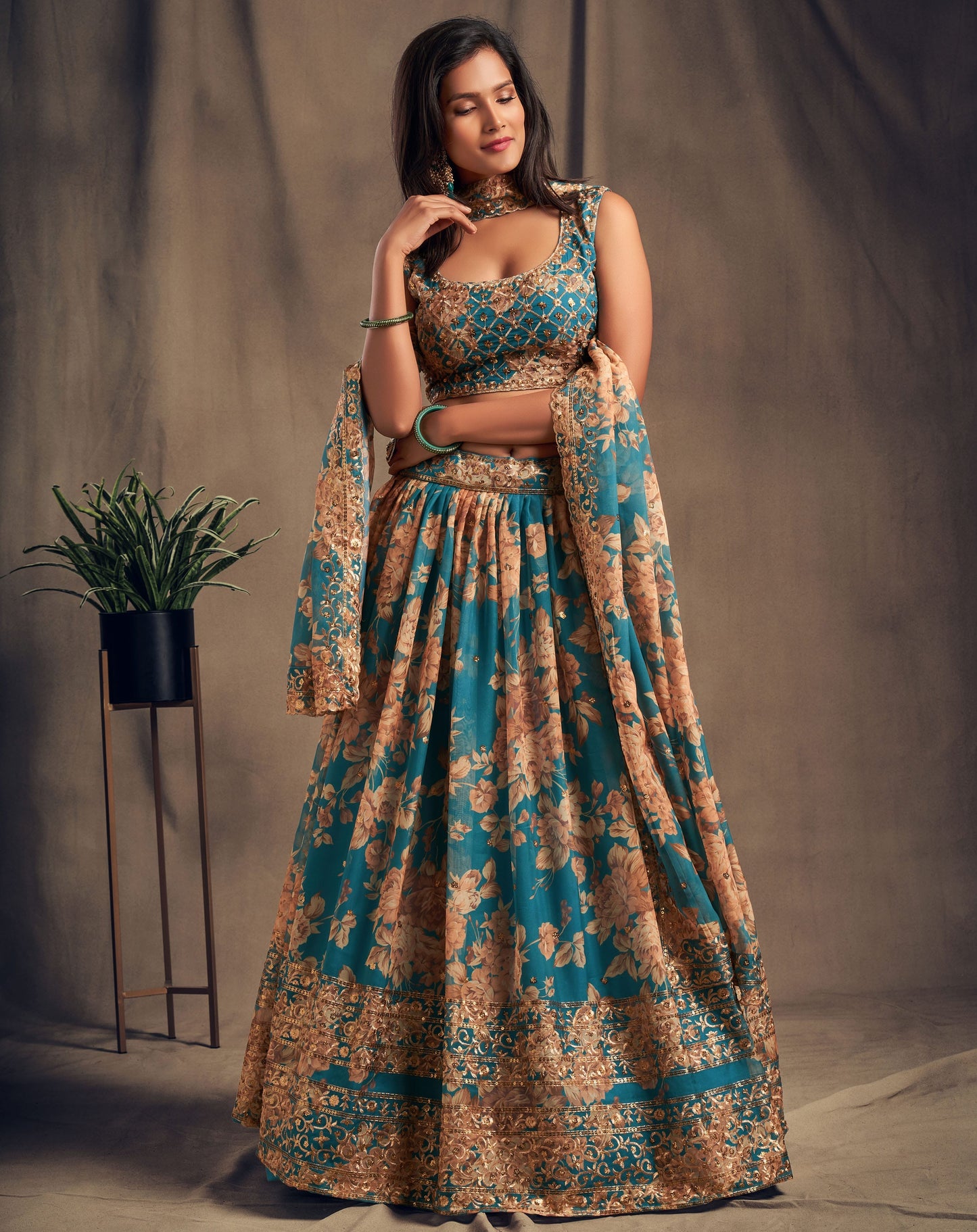 Accomplishing Teal Blue Zari Embroidery Organza Occasional Wear Lehenga Choli By WTW