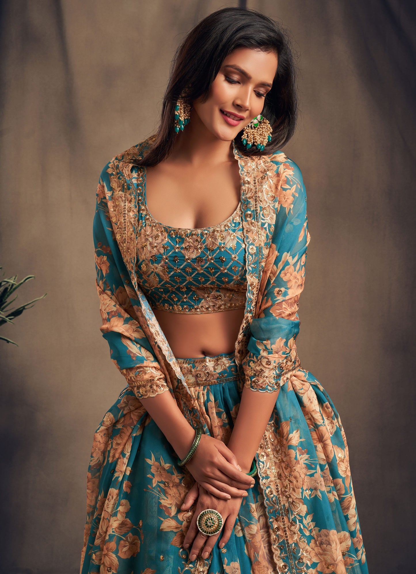 Accomplishing Teal Blue Zari Embroidery Organza Occasional Wear Lehenga Choli By WTW