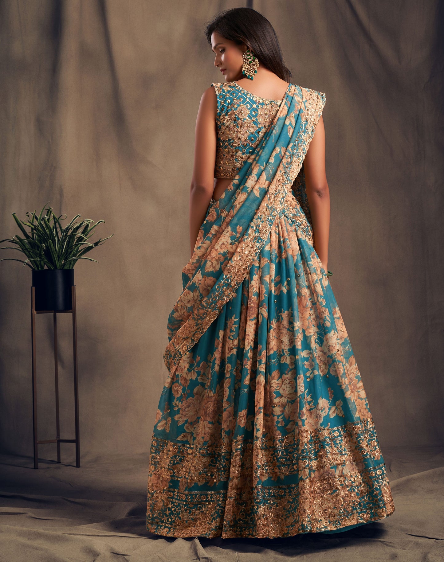 Accomplishing Teal Blue Zari Embroidery Organza Occasional Wear Lehenga Choli By WTW