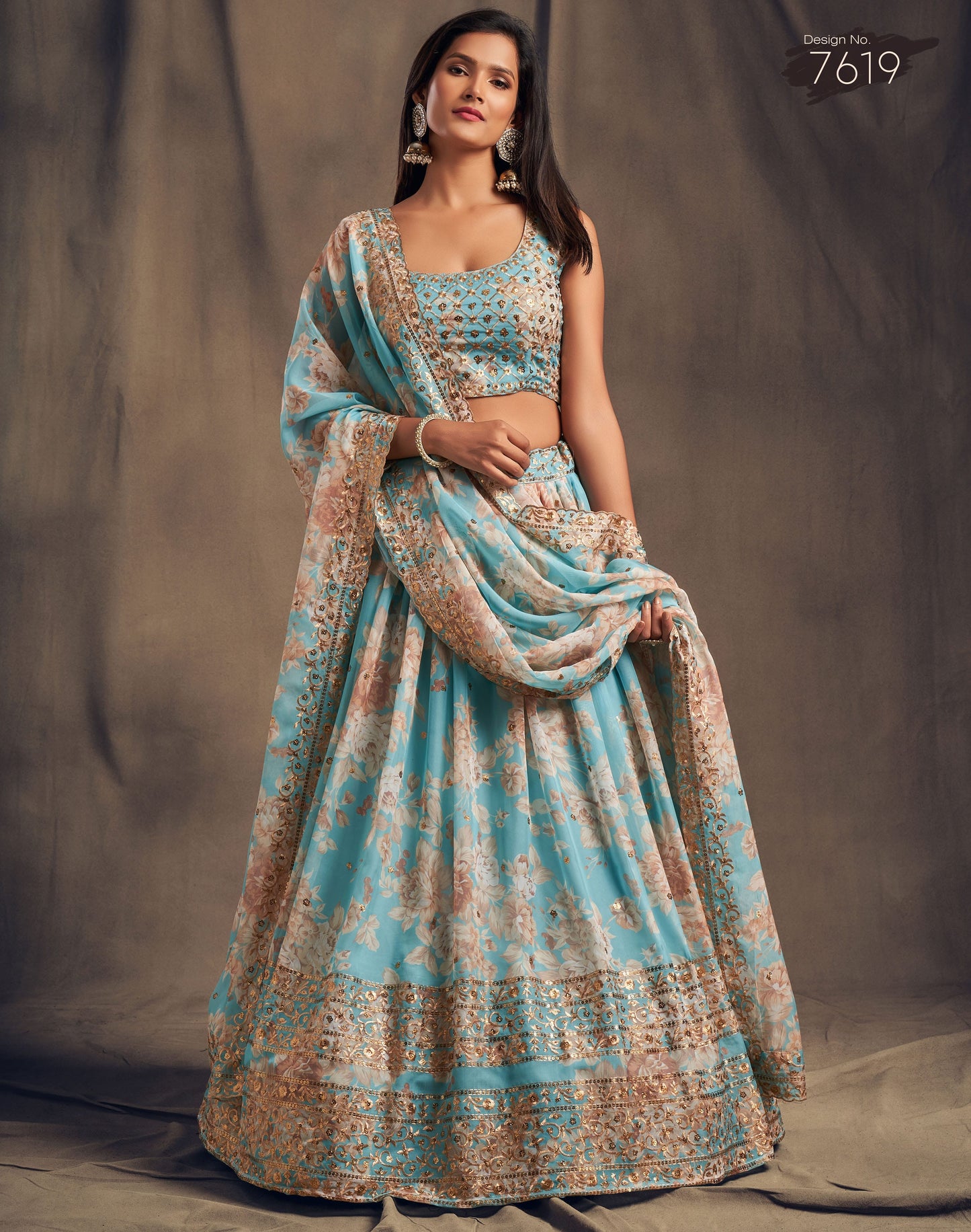 Awesome Sky Blue Zari Embroidery Organza Occasional Wear Lehenga Choli BY WTW