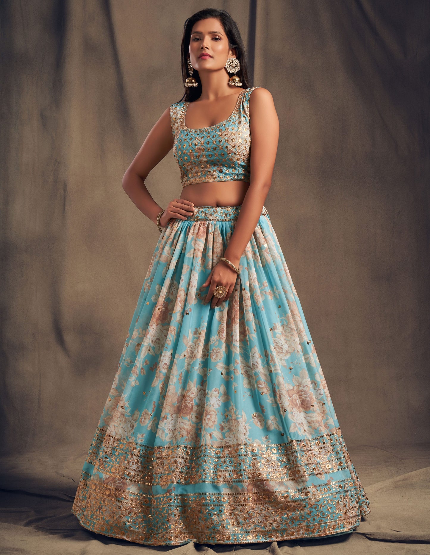 Awesome Sky Blue Zari Embroidery Organza Occasional Wear Lehenga Choli BY WTW