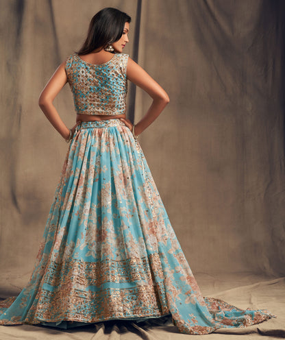 Awesome Sky Blue Zari Embroidery Organza Occasional Wear Lehenga Choli BY WTW