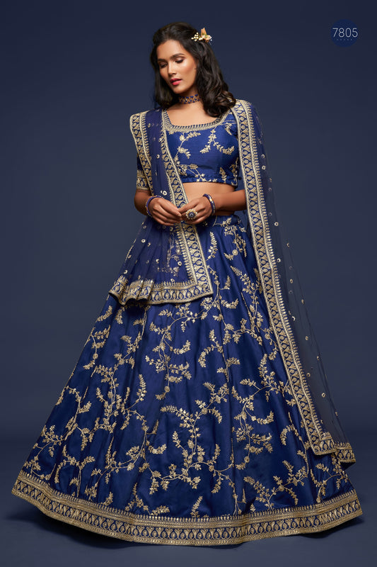 Blue Art Silk Modern Lehenga Choli with Embroidered Design By WTW