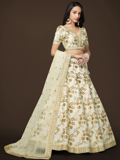 Alluring White Zari Work Engagement Wear Slub Silk Lehenga Choli By WTW