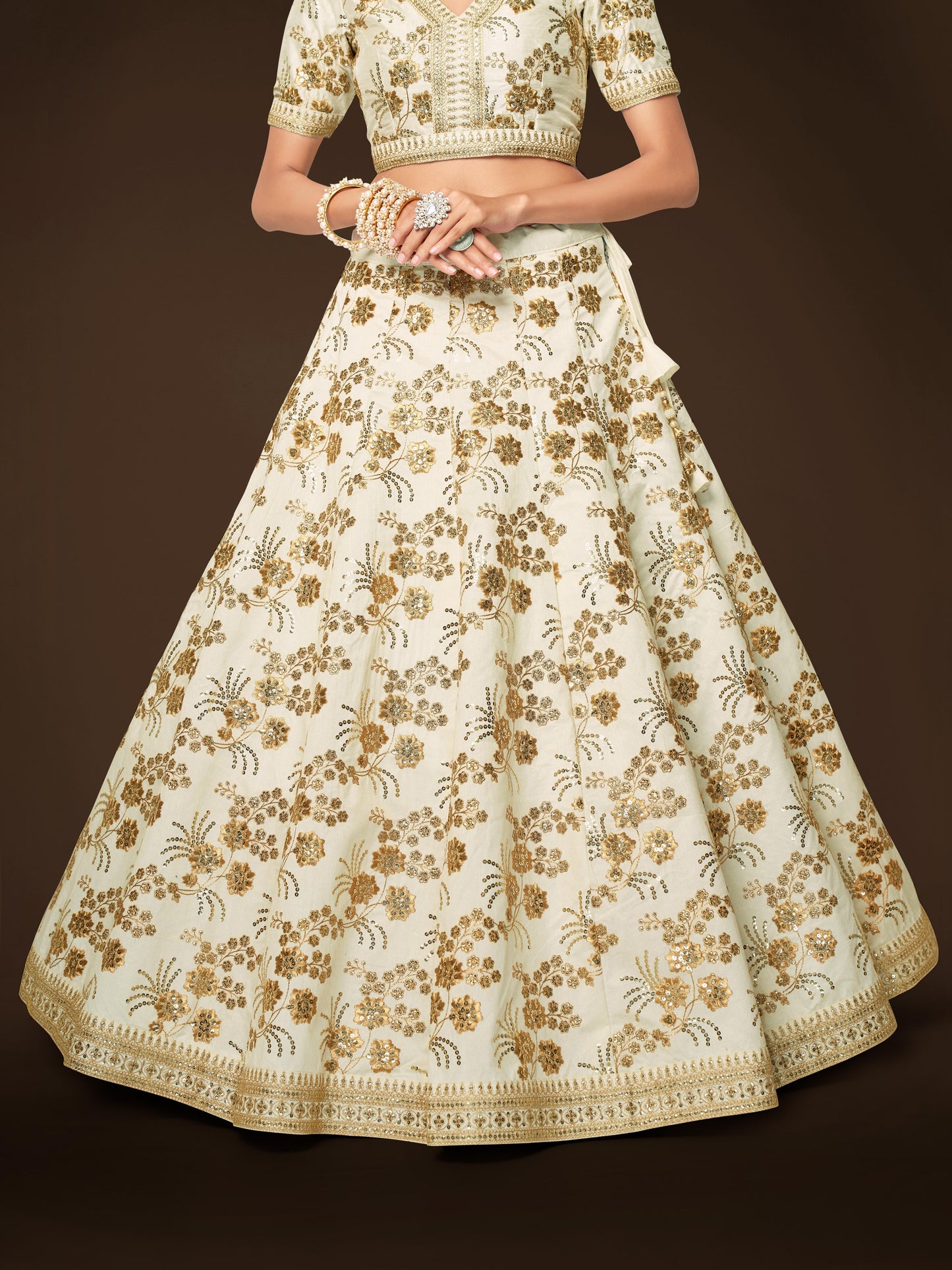 Alluring White Zari Work Engagement Wear Slub Silk Lehenga Choli By WTW