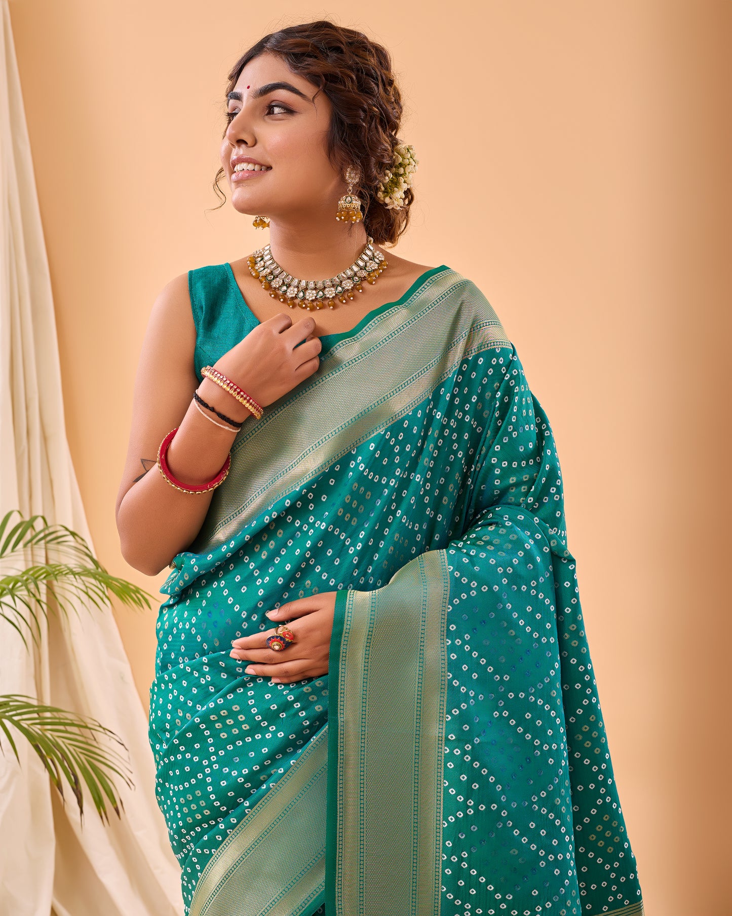 Sea Green Bandhej Original Paithani Silk Woven Saree By WTW