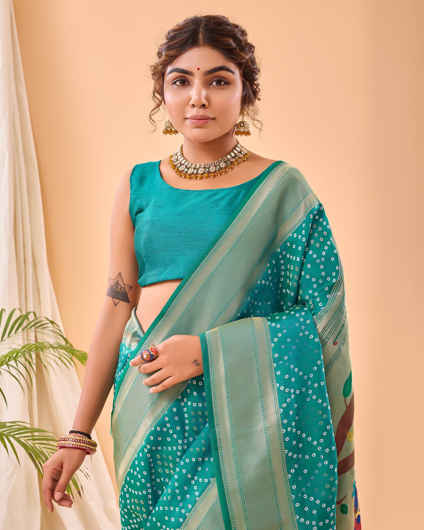 Sea Green Bandhej Original Paithani Silk Woven Saree By WTW