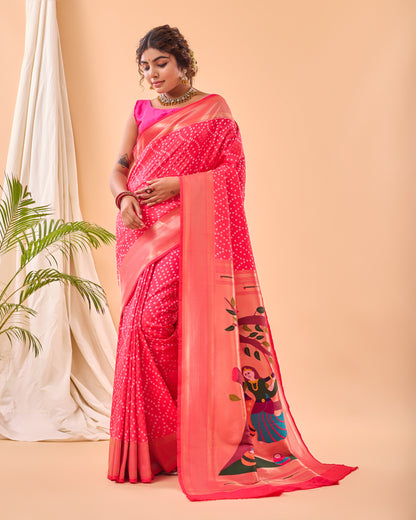 Pure Soft Designer Beautiful Bandhej Paithani Patola Silk Saree By WTW