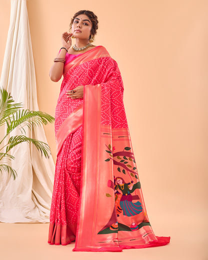 Pure Soft Designer Beautiful Bandhej Paithani Patola Silk Saree By WTW