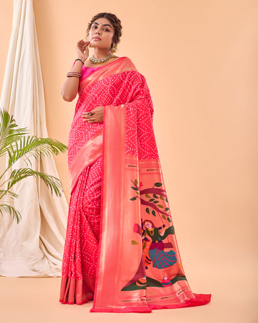 Pure Soft Designer Beautiful Bandhej Paithani Patola Silk Saree By WTW