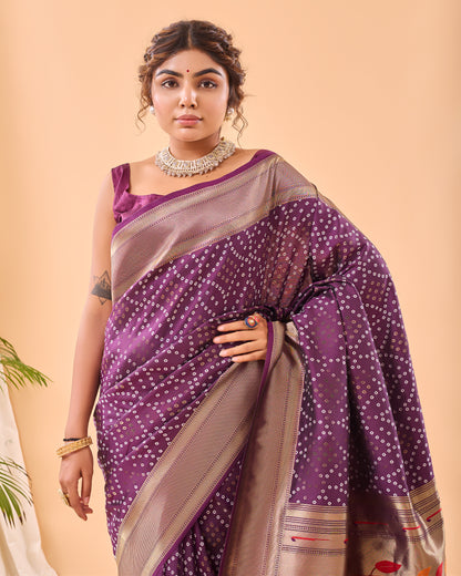 Pure Soft Designer Beautiful Bandhej Paithani Patola Silk Saree By WTW
