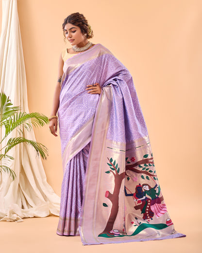Lavender Bandhani Weaving Paithani Silk Saree By WTW