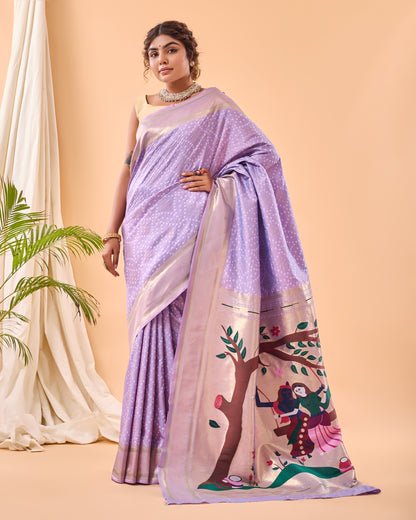 Lavender Bandhani Weaving Paithani Silk Saree By WTW
