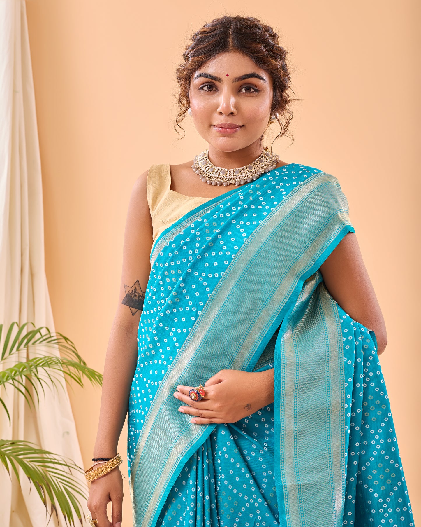 Sky Blue Solid Paithani Silk Saree Set By WTW