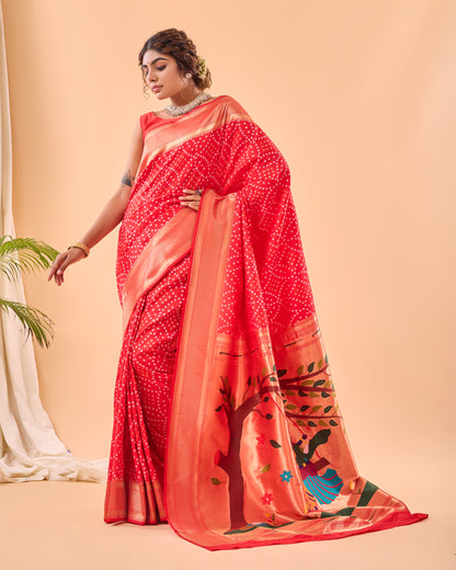 Pure Soft Designer Beautiful Bandhej Paithani Patola Silk Saree By WTW