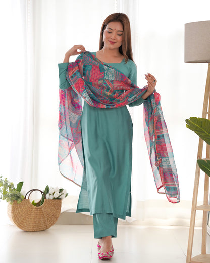 Women Floral Straight Kurta Pants Set With Dupatta By WTW