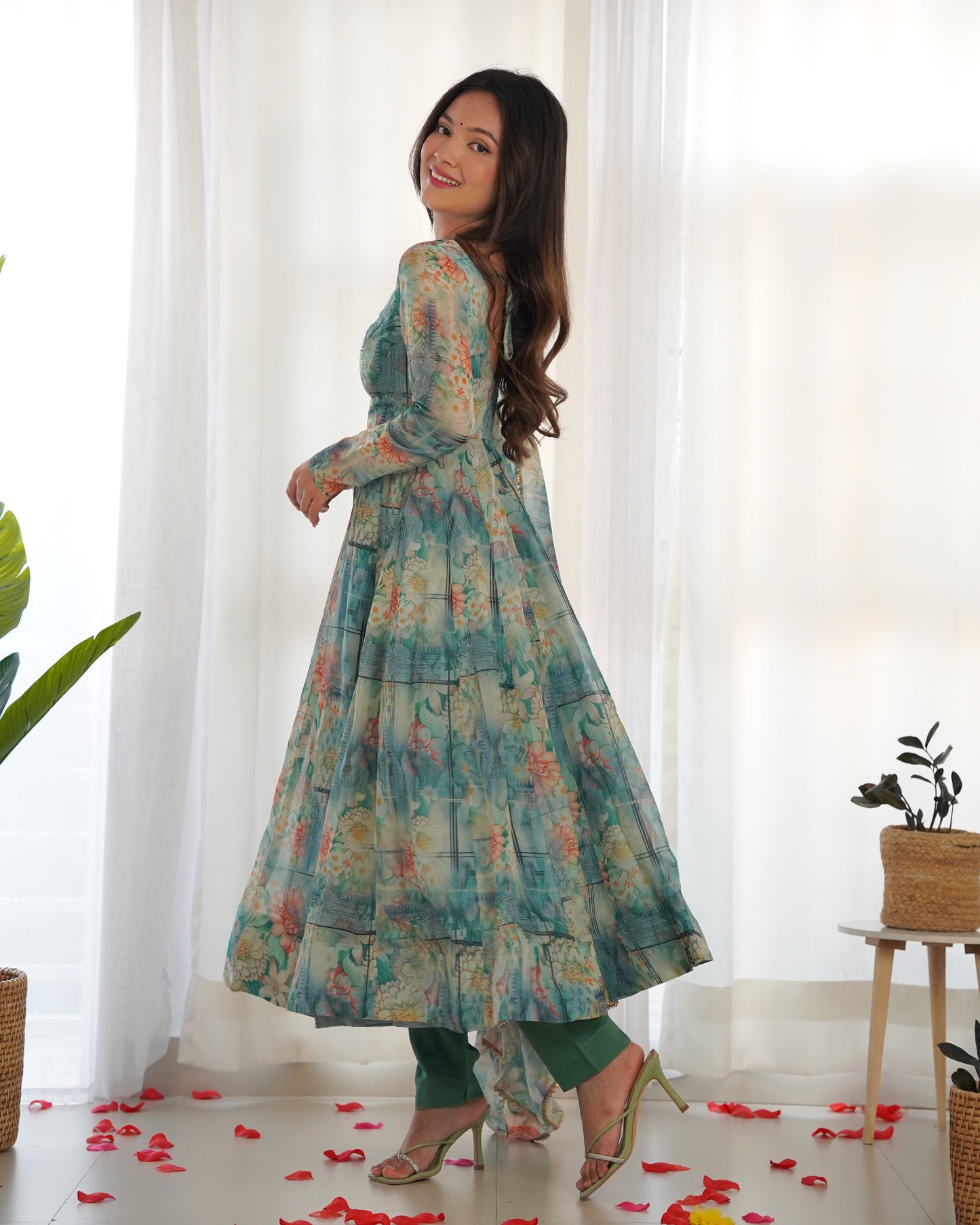 Women Floral Print Anarkali Kurta With Pants & Dupatta By WTW