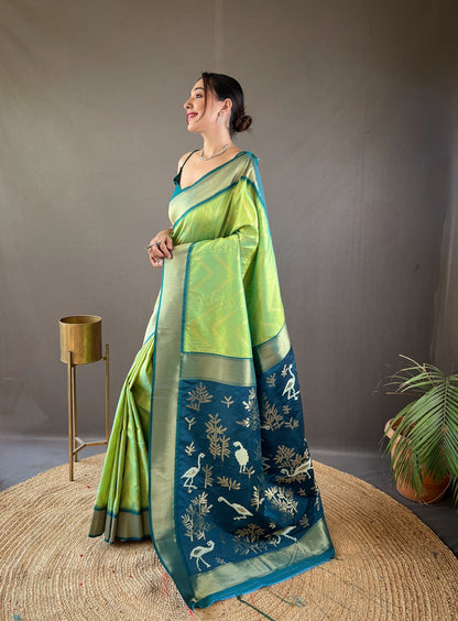 Pistachio Green Soft Banarasi Silk Saree By WTW