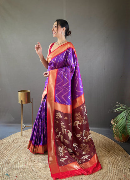 Pretty Violet Color Silk Wedding Wear Saree With Blouse By WTW