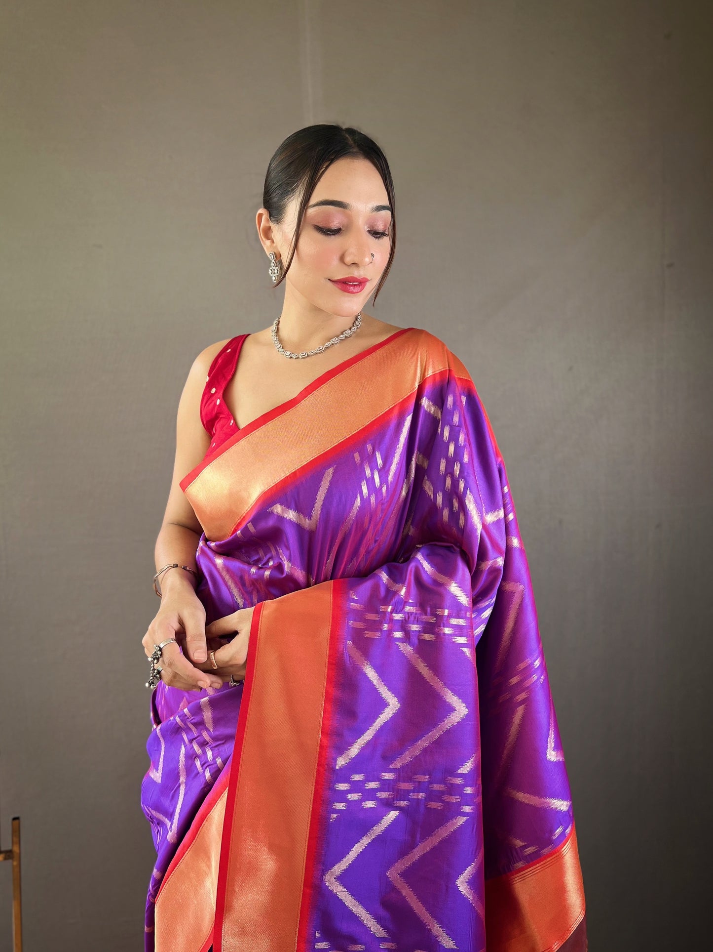Pretty Violet Color Silk Wedding Wear Saree With Blouse By WTW