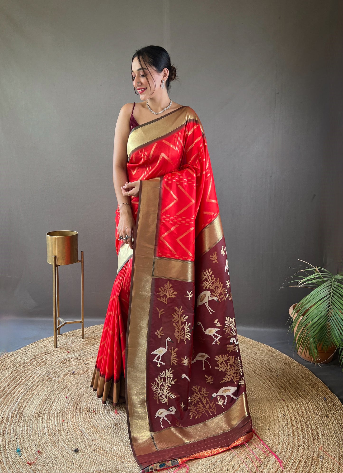 Precious Red Zari Weaving Silk Festival Wear Saree With Blouse By WTW