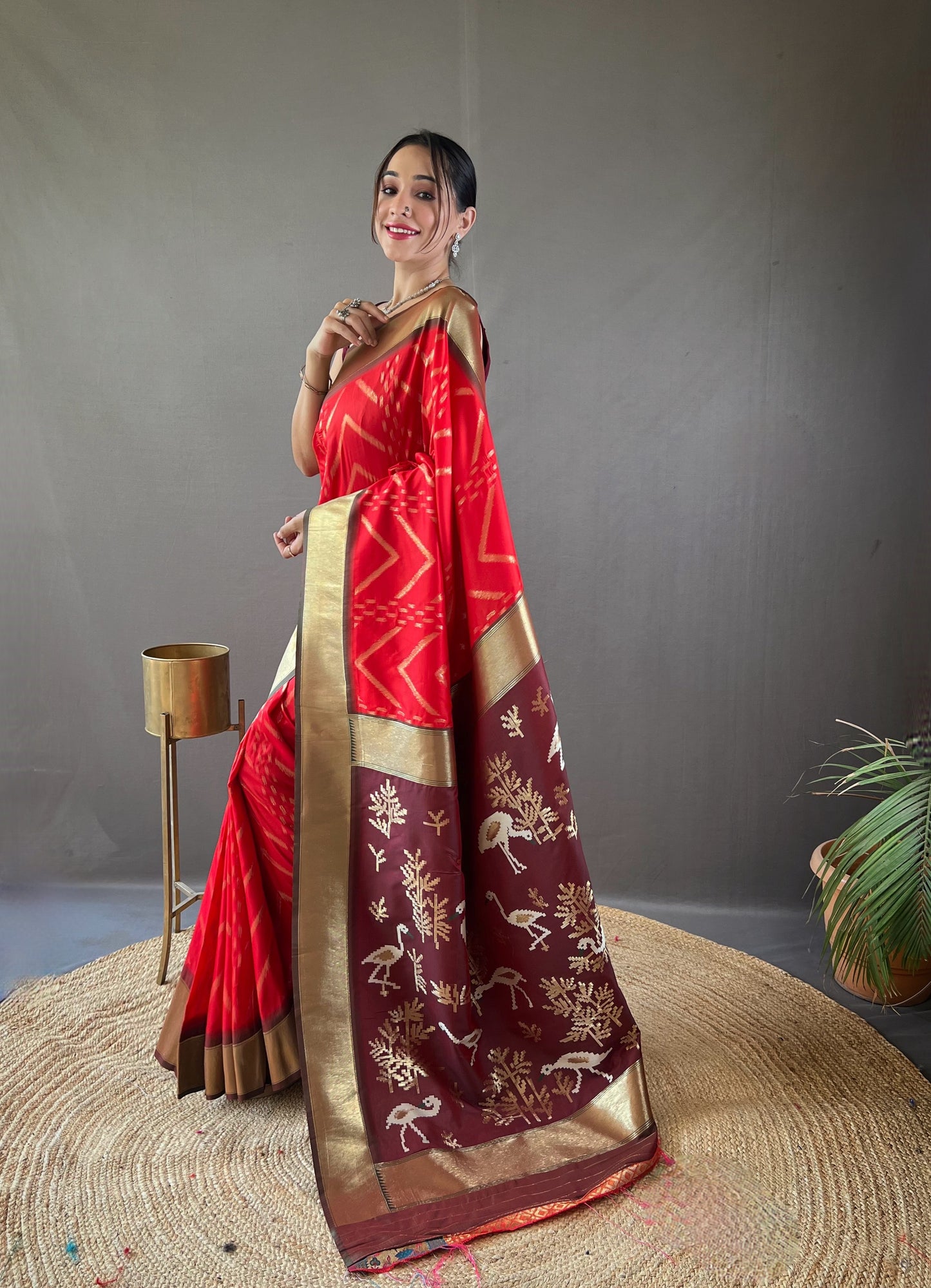 Precious Red Zari Weaving Silk Festival Wear Saree With Blouse By WTW