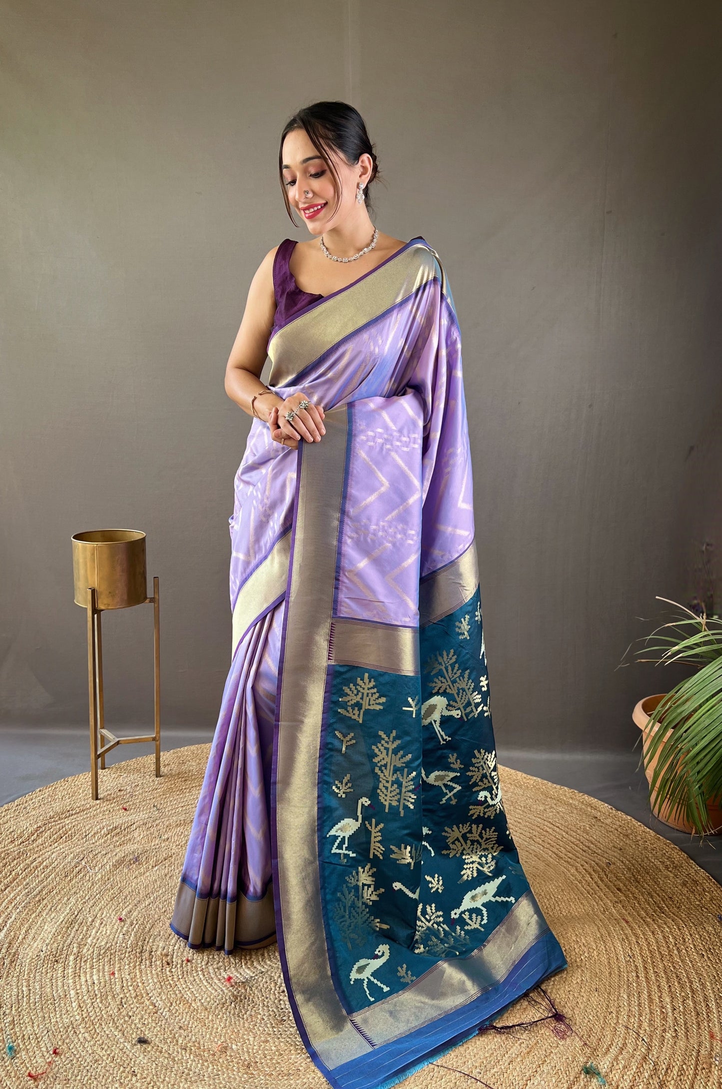 Bright Lavender Soft Banarasi Silk Saree By WTW