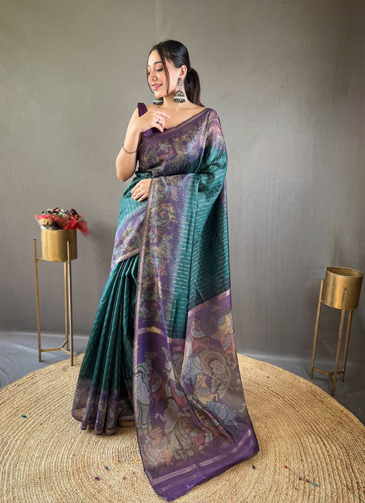 Metallic Blue Printed Chanderi Silk Saree By WTW