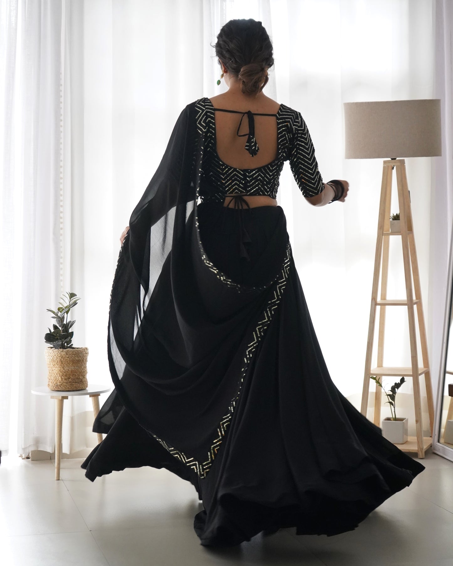 Embroidered Georgette Lehenga In Black By WTW