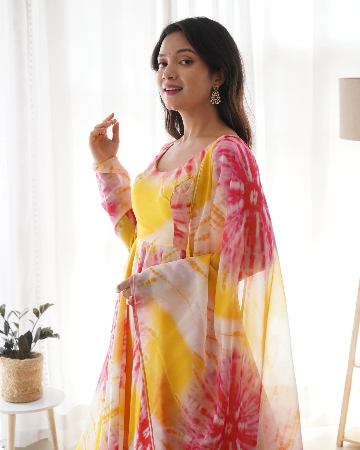 Yellow Organza Digital Printed Anarkali With Pant And Dupatta By WTW