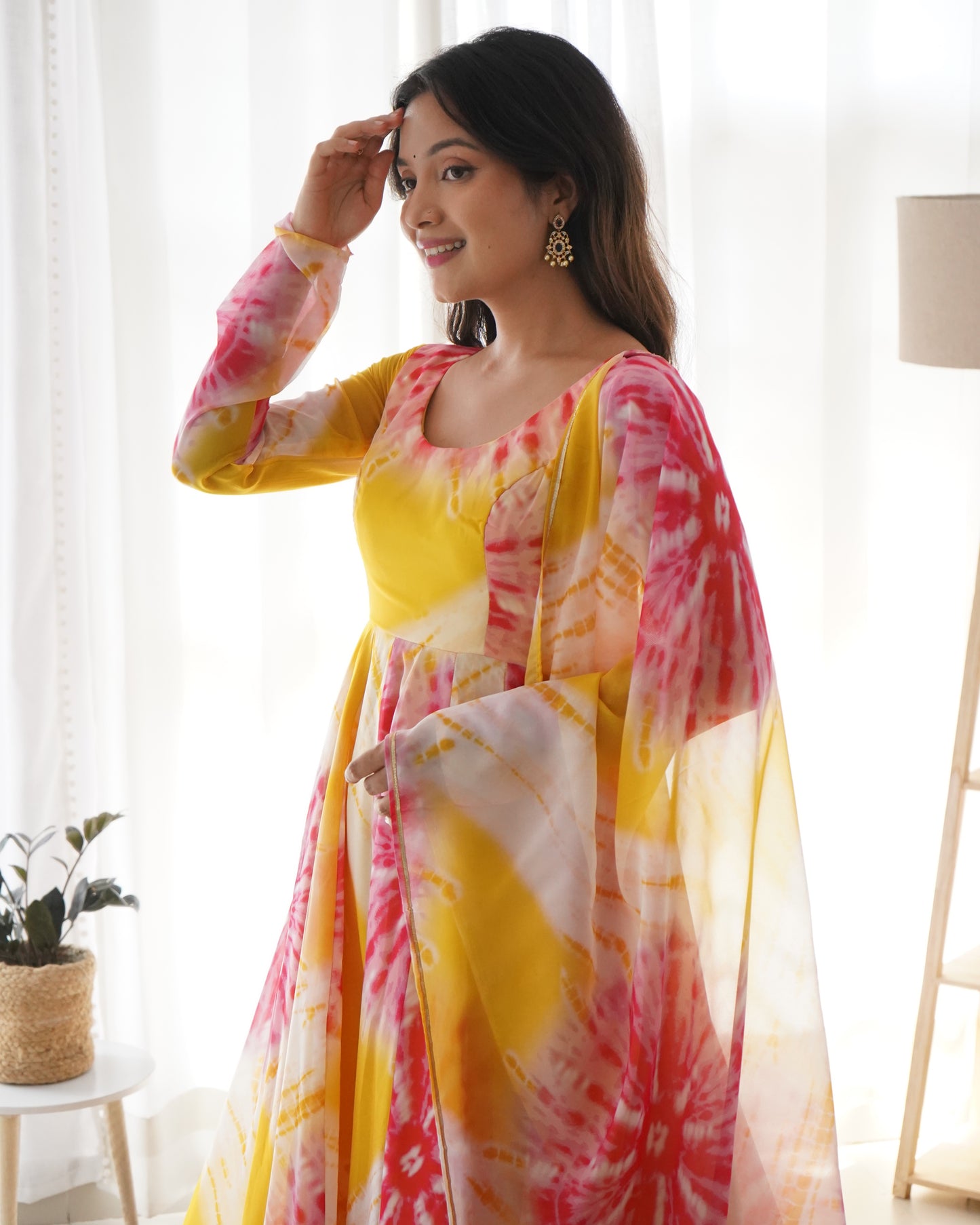 Yellow Organza Digital Printed Anarkali With Pant And Dupatta By WTW