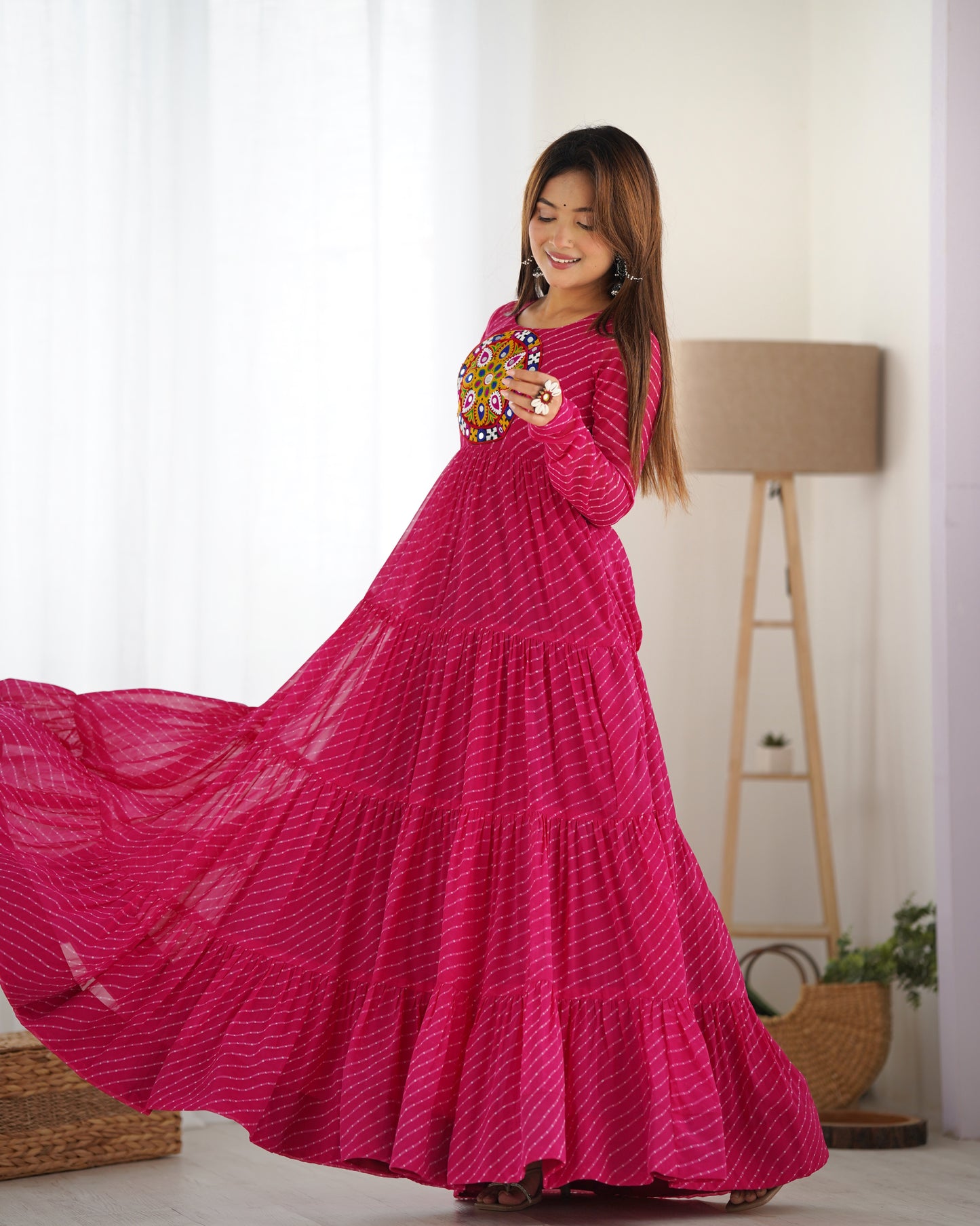 Pink Embroidered Georgette Gown By WTW